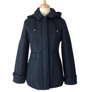Kate Spade Quilted Herringbone Jacket Navy Blue